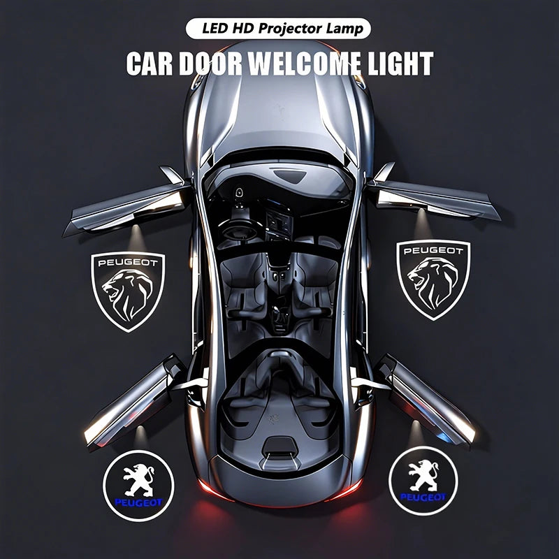 Projecteur Logo Porte Peugeot Blason ou Lion LED 2 Pièces