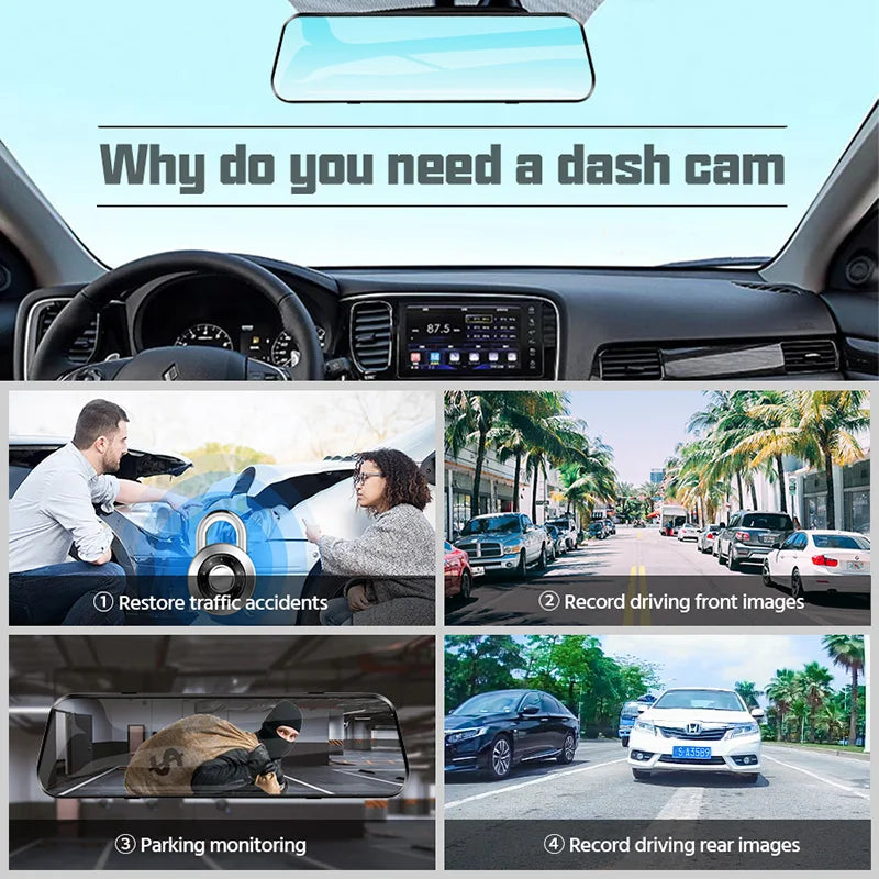 Dual-Camera 1080P Dashcam with 10-Inch Touchscreen