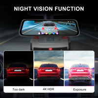 Dashcam Miroir Podofo 4K Écran Tactile 9,66 Pouces avec Caméra de Recul, Vision Nocturne et Surveillance 24 h