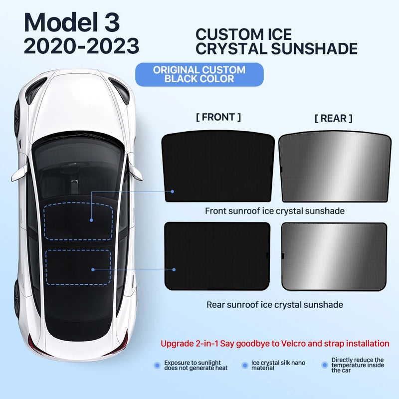 Pare-Soleil de Toit Tesla Model 3 Highland Model Y Juniper Cristal de Glace Noir ou Gris