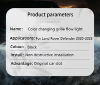 Calandre LED Dynamique Land Rover Defender 90 110 2020-2025 Bandeau Multicolore