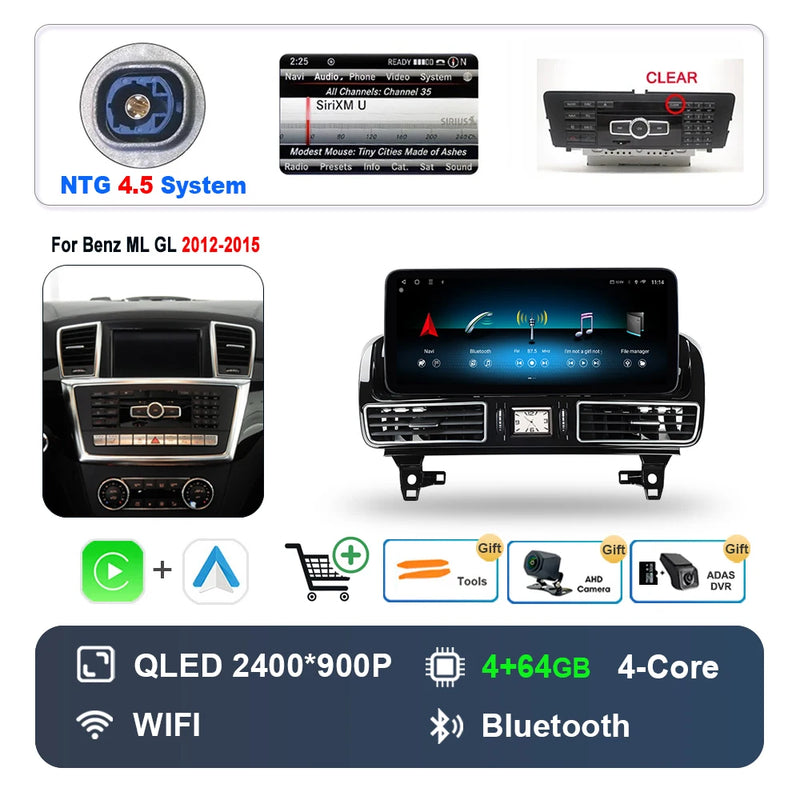 Autoradio Android 16 Mercedes ML GL GLE GLS W166 X166 2012-2019 Écran 12,3 pouces CarPlay NTG