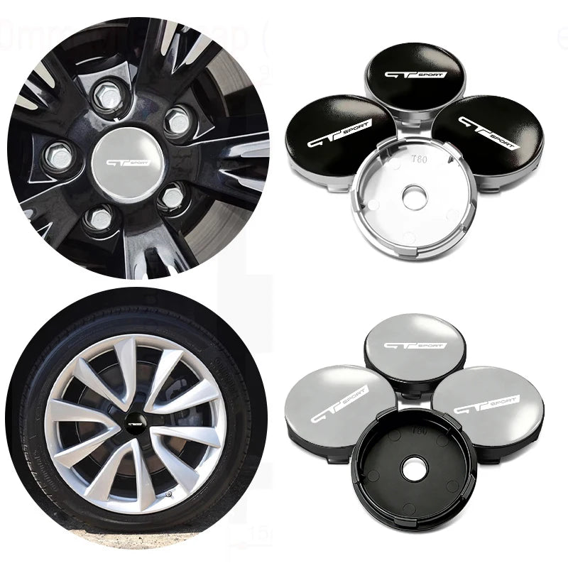 Cache-Moyeux GT Sport 56 ou 60 mm, Lot de 4, Noir ou Argent, pour Renault Clio, Twingo, Zoe, Mégane, Duster