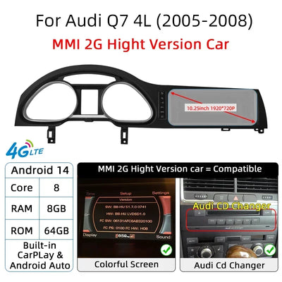 Autoradio Android 14 Audi A6 C6 Q7 2005-2015 CarPlay