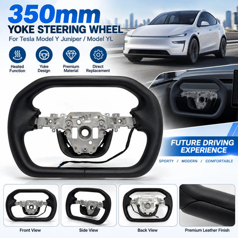Volant Yoke Chauffant Style Cybertruck Tesla Model Y Juniper 350 mm