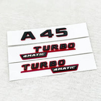 Emblème 3D Mercedes Classe A A35, A45, A45S, A200 à A300, Turbo 4Matic, Noir à Liseré Rouge