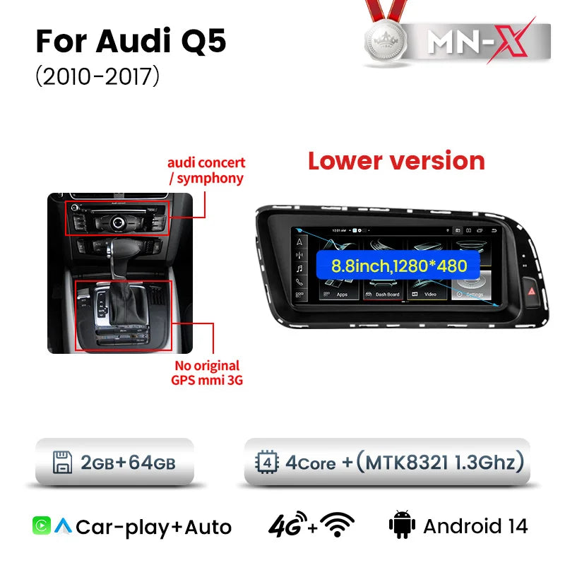 Autoradio Navifly CarPlay Audi Q5 8R 2009-2017 — détail de fixation