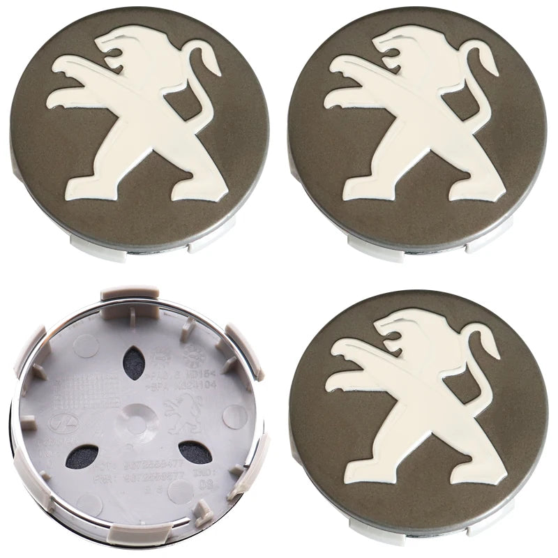 Cache-Moyeux Peugeot 60 mm avec Autocollant Alu, Lot de 4, Six Modèles, Ancien Lion ou Nouveau Blason
