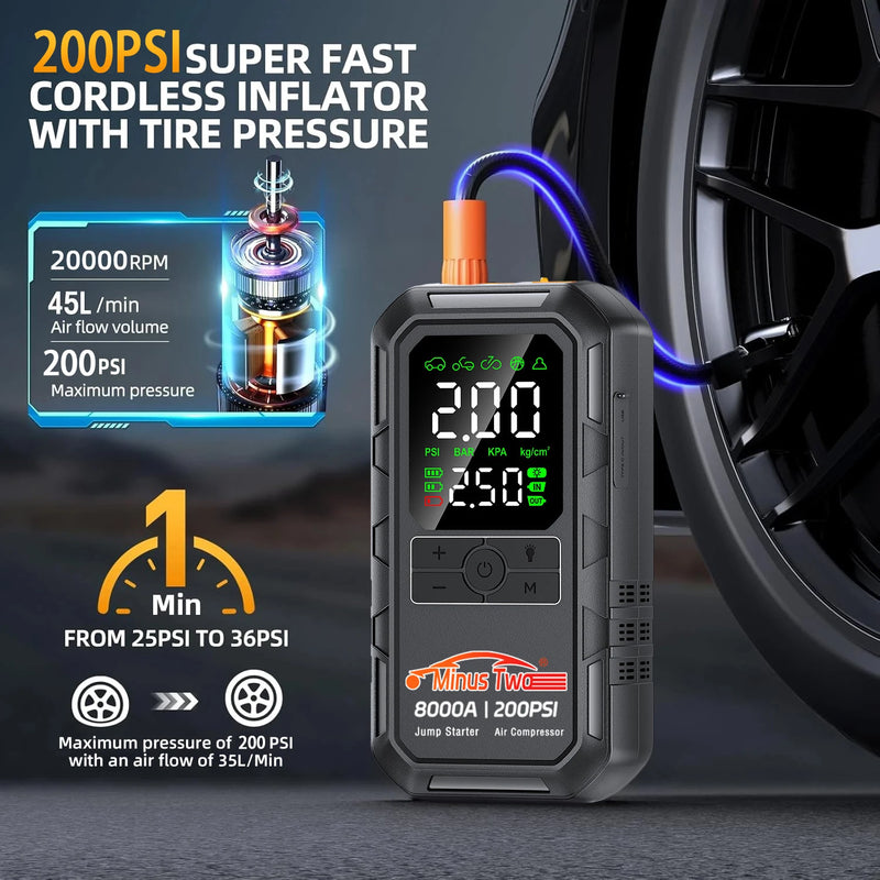 Booster de Batterie Voiture 8000A avec Compresseur 200 PSI