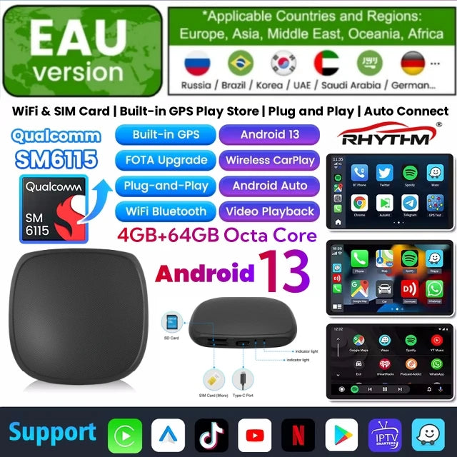 Boîtier CarPlay Renault AI Box 4G 64 Go GPS Sans Fil