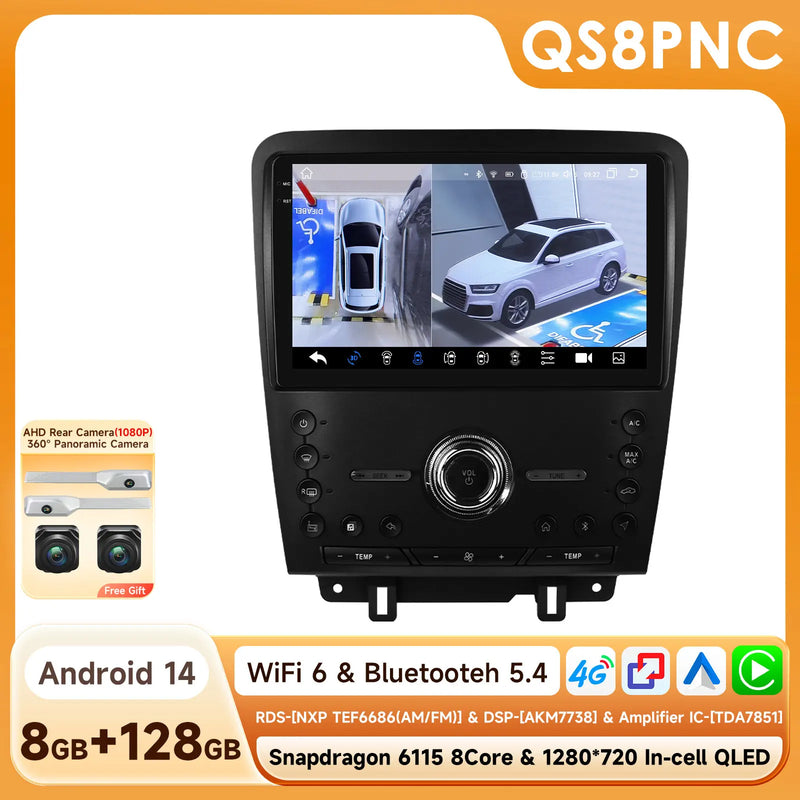 Autoradio Android Ford Mustang 2010-2014 Écran 2K CarPlay Sans Fil Caméra ADAS 360 GPS