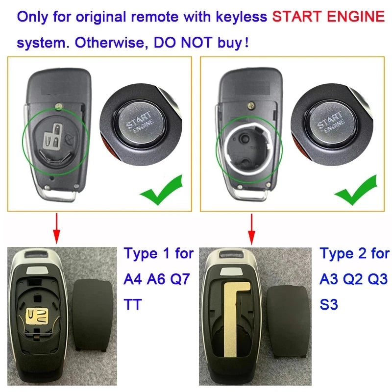 Coque de Clé Audi KEYECU Modifiée pour Télécommande Intelligente 3 Touches A1 A3 A4 A6 A8 Q2 Q3 Q5 Q7 TT RS3 RS5