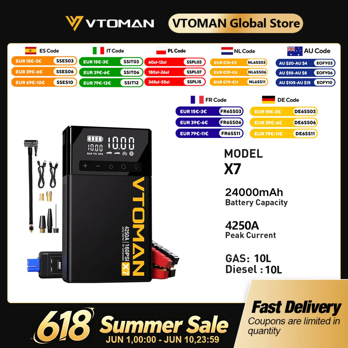 Démarreur de Batterie Voiture 4 en 1 4250A