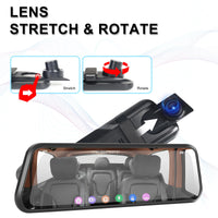 Dashcam Miroir Podofo 4K Écran Tactile 9,66 Pouces avec Caméra de Recul, Vision Nocturne et Surveillance 24 h