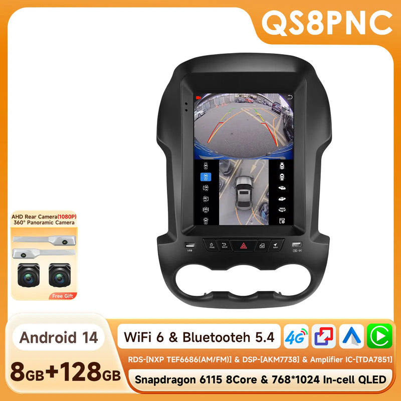 Autoradio Android Ford Ranger 2012-2015 Écran Vertical 9,7 Pouces CarPlay Sans Fil GPS DSP
