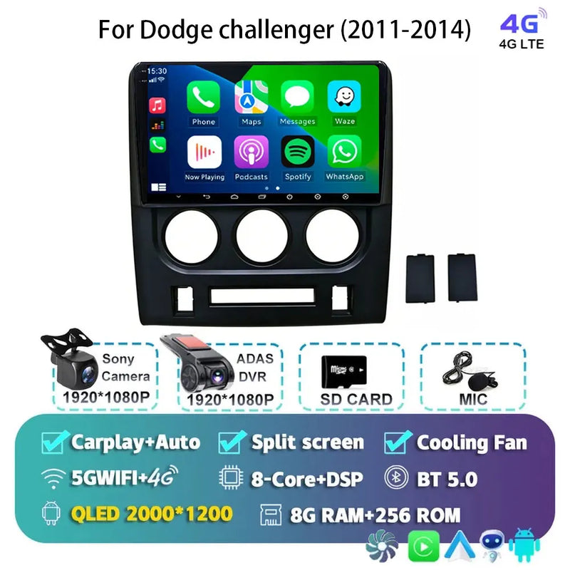 Autoradio Android 16 Dodge Challenger 2011-2014 Écran QLED CarPlay GPS Caméra DVR