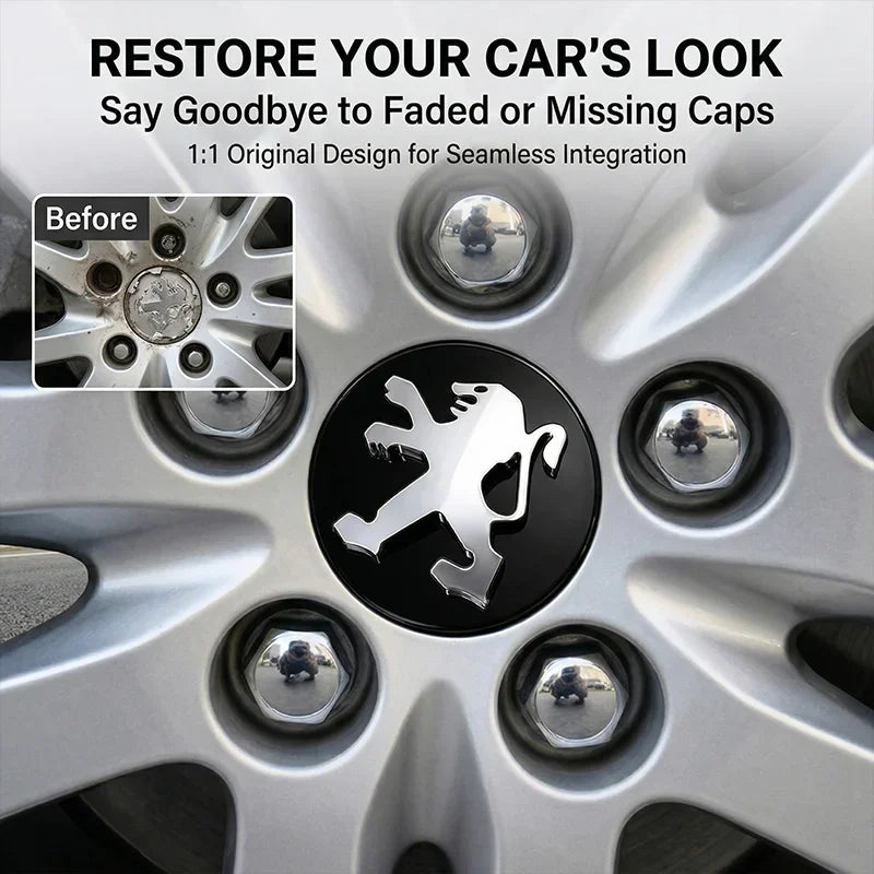 Cache-Moyeux Peugeot 60 mm Premium, Lot de 4, Argent ou Noir, 206, 207, 208, 307, 308, 408, 508, 2008, 3008, RCZ
