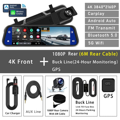 Dashcam 10 Pouces 4K CarPlay Android Auto OLESED
