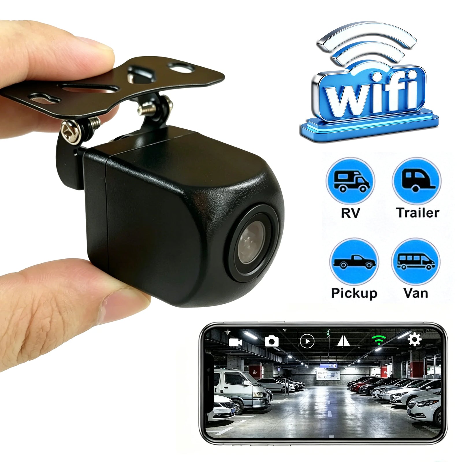 Caméra de Recul Sans Fil WiFi BOSSCAR 720P pour Smartphone