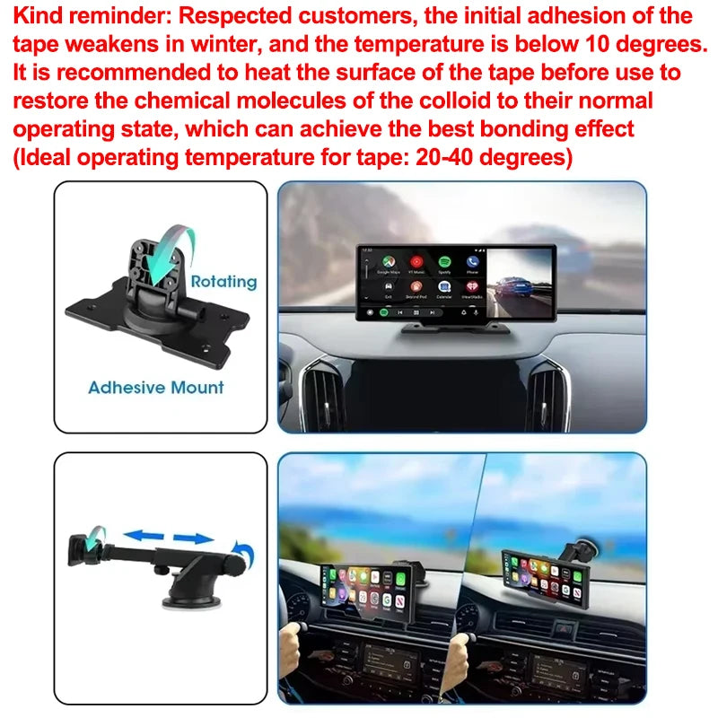 Dashcam Srnubi 10,26 Pouces 4K CarPlay Android Auto