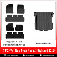 Tapis de Sol Tesla Model 3 Highland 2024-2026 TPE Ensemble 3 à 12 Pièces Simple ou Double Couche
