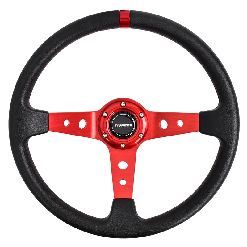 Volant Sport 350 mm Cuir PU Moyeu 6 Vis Plat Profond Universel