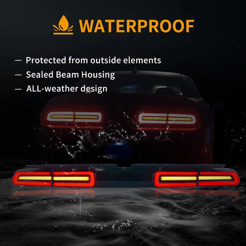 Feux Arrière LED Dodge Challenger 3e Génération 2008-2014 Clignotants Séquentiels, Rouge Transparent ou Fumé