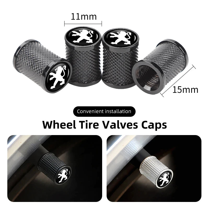 Bouchons de Valve Peugeot 206, 207, 208, 307, 308, 3008, 407, 508, Métal Strié, Lot de 4