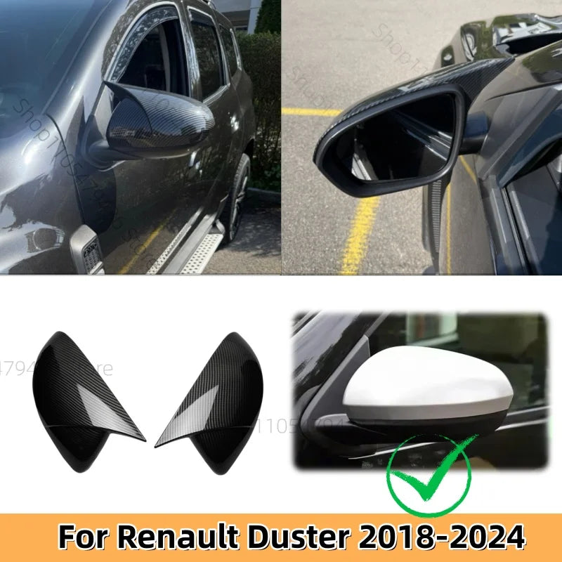 Coques de Rétroviseur Dacia Duster 2018-2024 Style Bec Noir Brillant ou Aspect Carbone