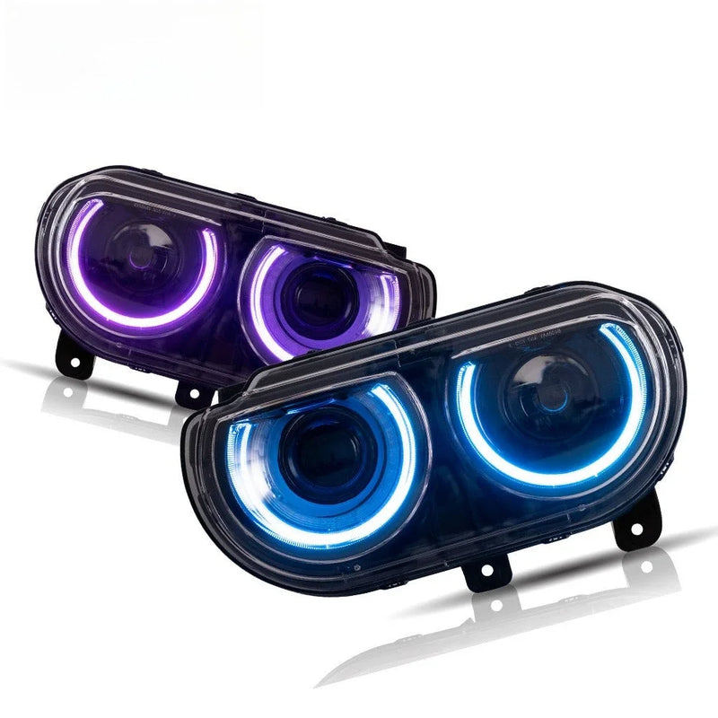 Phares Avant RGB Dodge Challenger 2015-2024 Feux de Jour Multicolores Contrôle par Application IP67