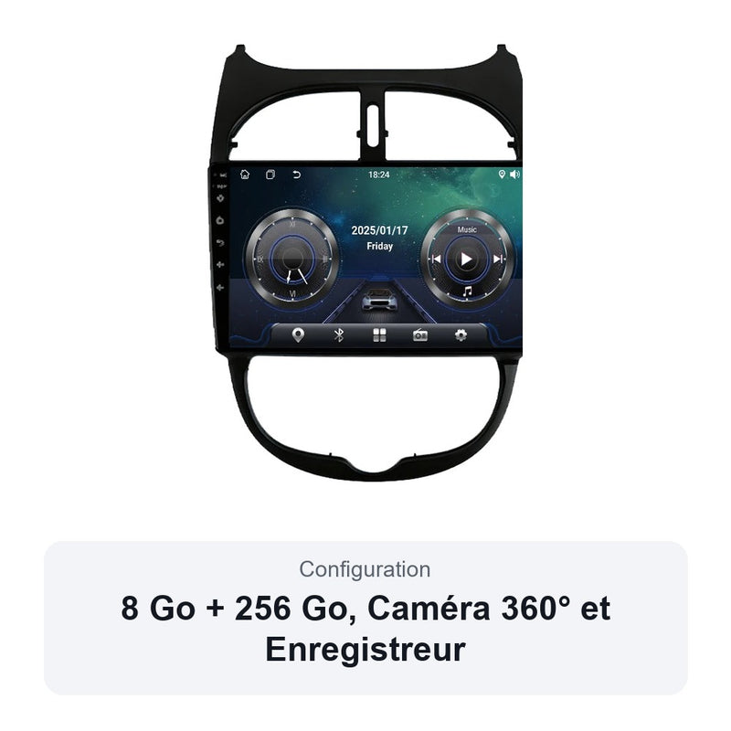 Autoradio CarPlay Peugeot 206 et 206 CC 1998-2012 Écran 9 Pouces
