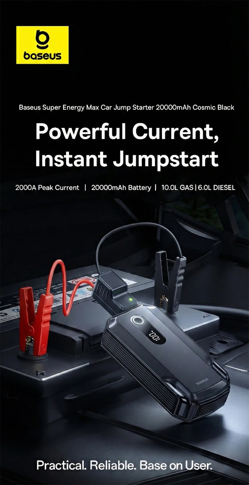 Baseus Booster de Batterie Voiture 2000 A 20 000 mAh Charge Rapide 30 W