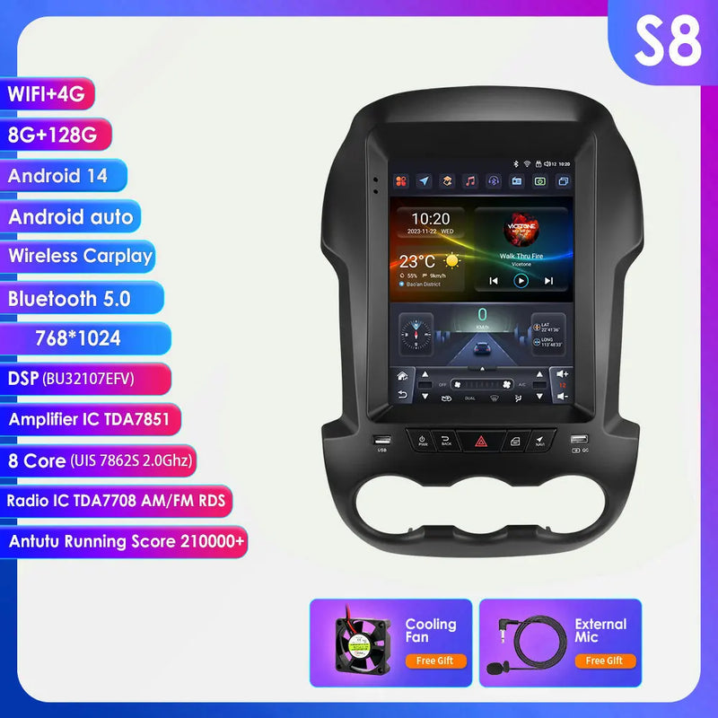 Autoradio Android Ford Ranger 2012-2015 Écran Vertical 9,7 Pouces CarPlay Sans Fil GPS DSP