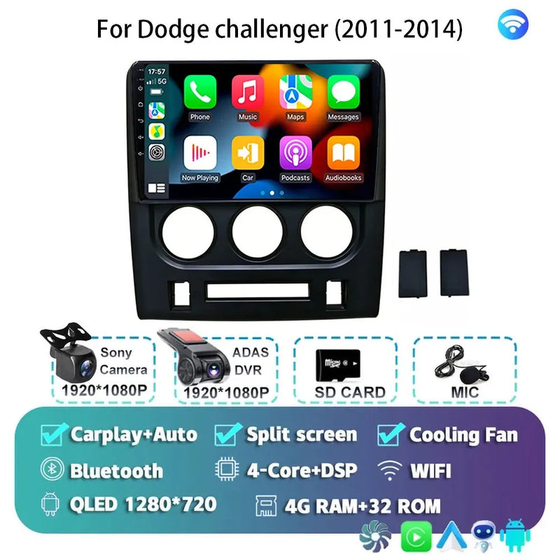 Autoradio Android 16 Dodge Challenger 2011-2014 Écran QLED CarPlay GPS Caméra DVR