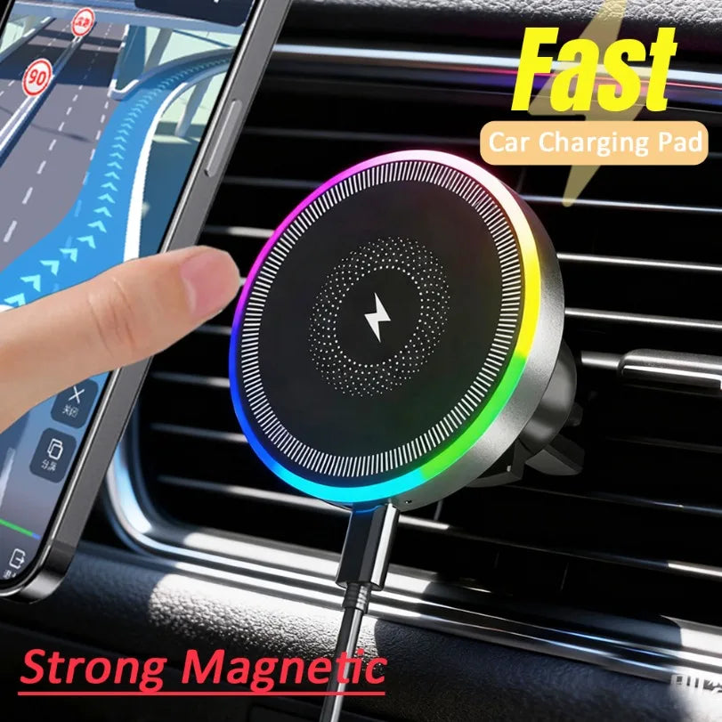 Support Téléphone Voiture Magnétique Anneau RGB Charge Rapide