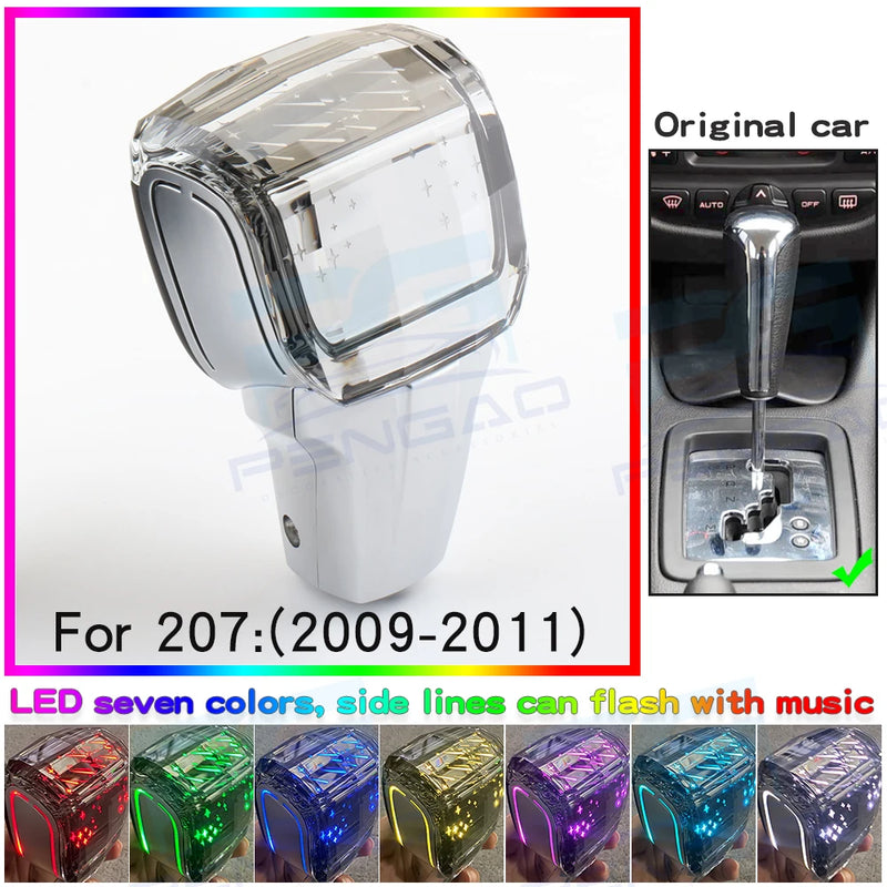 Pommeau de Vitesse Peugeot Cristal LED 7 Couleurs pour Boîte Automatique 206 207 307 308 3008 2008 RCZ