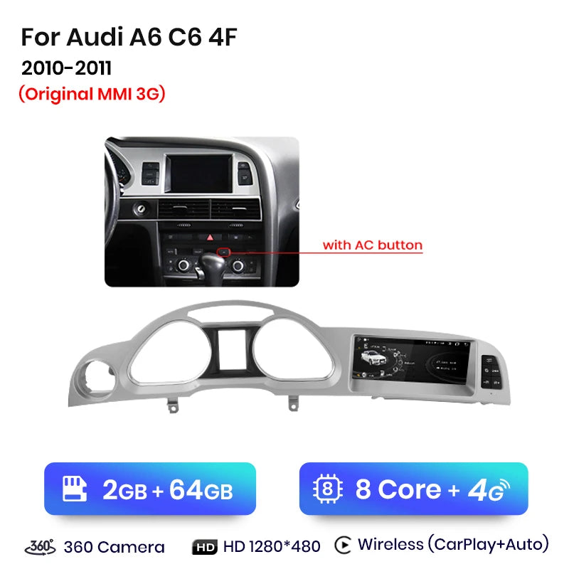 Autoradio Junsun CarPlay Audi A6 C6 4F 2005-2011 — vue de face