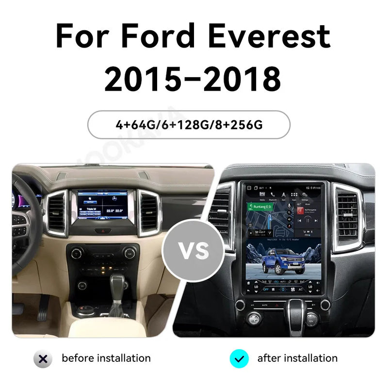 Autoradio Android 14 Ford Ranger Everest 2015-2021 Écran Vertical 12,1 pouces CarPlay GPS