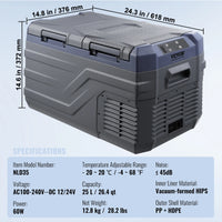 Réfrigérateur de Voiture Double Zone 25 à 40 L Congélateur Portable à Compresseur 12/24 V