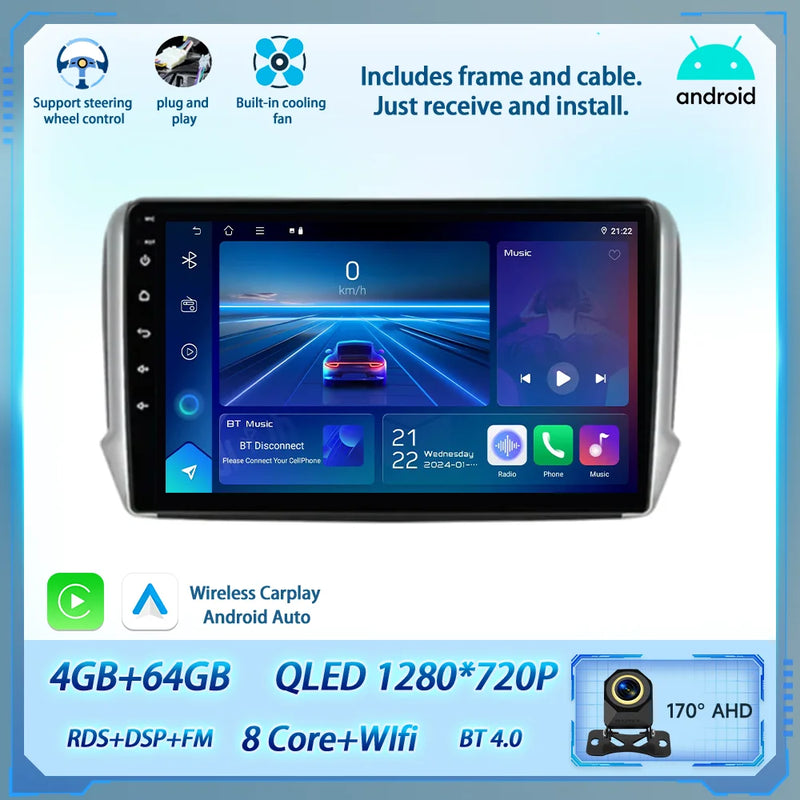 Autoradio CarPlay Peugeot 208 2008 2012-2018 Android Écran Tactile