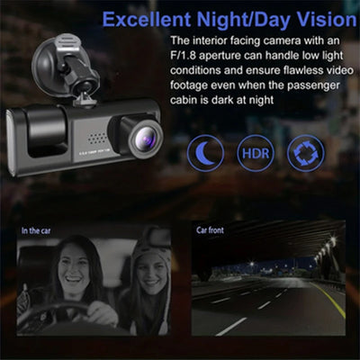 Dashcam 3 Caméras 1080P Écran IPS 2 Pouces