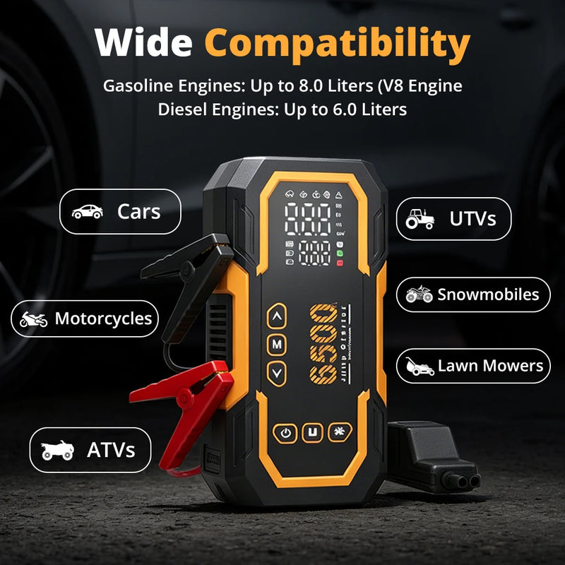 Booster de Batterie Voiture 6500A avec Compresseur 150 PSI 3 en 1