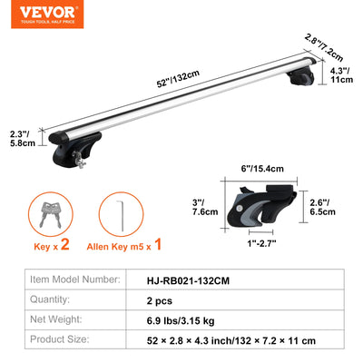 Barres de Toit VEVOR Aluminium Verrouillables Rails Latéraux