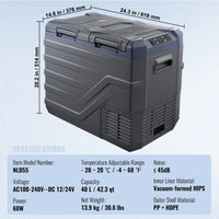 Réfrigérateur de Voiture Double Zone 25 à 40 L Congélateur Portable à Compresseur 12/24 V