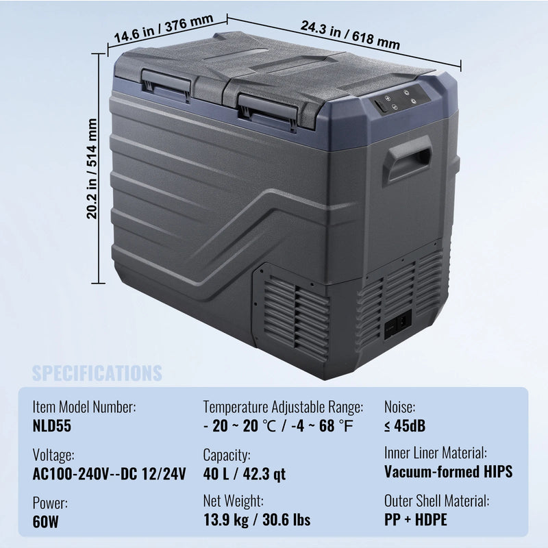 Réfrigérateur de Voiture Double Zone 25 à 40 L Congélateur Portable à Compresseur 12/24 V