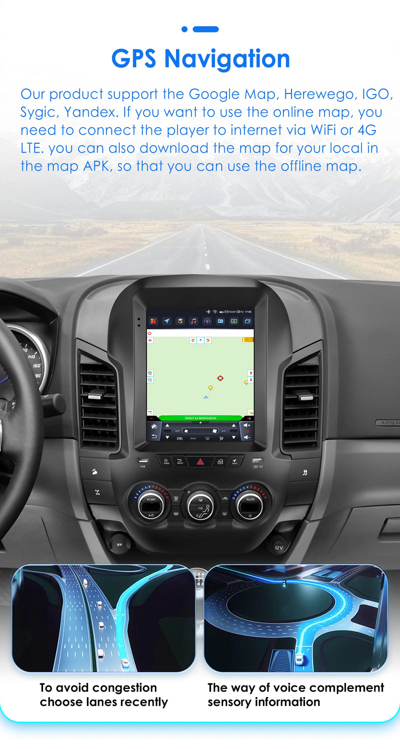 Autoradio Android Ford Ranger 2012-2015 Écran Vertical 9,7 Pouces CarPlay Sans Fil GPS DSP