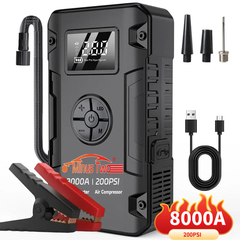 Booster de Batterie Voiture 8000A avec Compresseur 200 PSI