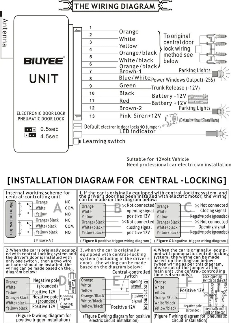 Universal Central Locking Alarm 2 Car Remotes