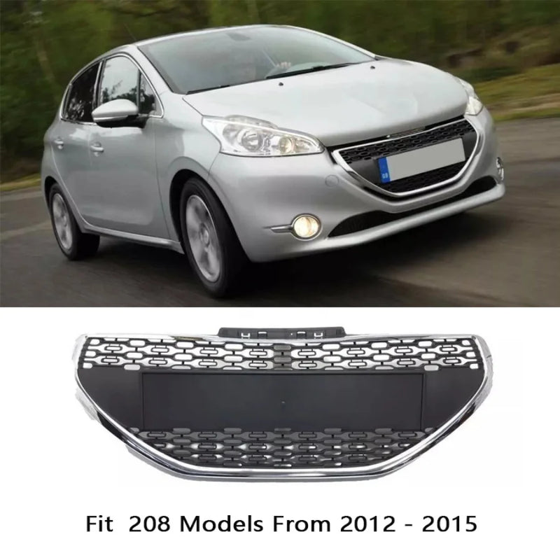 Calandre Peugeot 208 2012-2015 Grille Centrale de Pare-Chocs Avant avec Cadre Chromé, OEM 9808676477