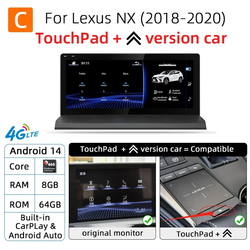 Autoradio Android 14 Lexus NX 200 200t 300h 2014-2021 Écran 10,25 Pouces CarPlay DSP GPS